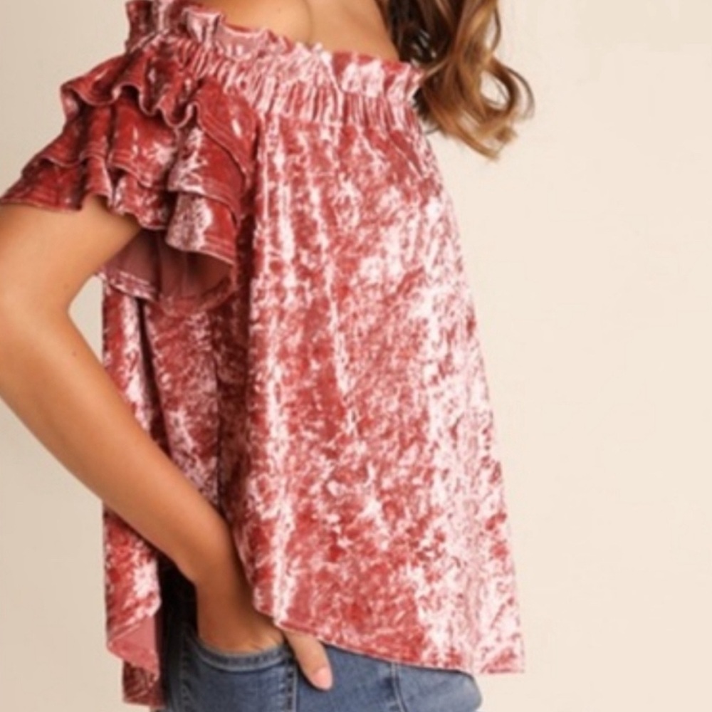 NWT UMGEE Rose Gold Crushed Velvet Off My Shoulders Top Size‎ Large